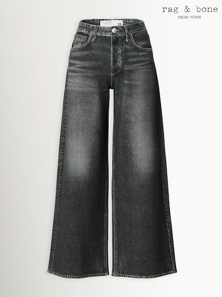 Rag & Bone Black Mirimar Sofie Wide Leg Jeans (W84270) | £285