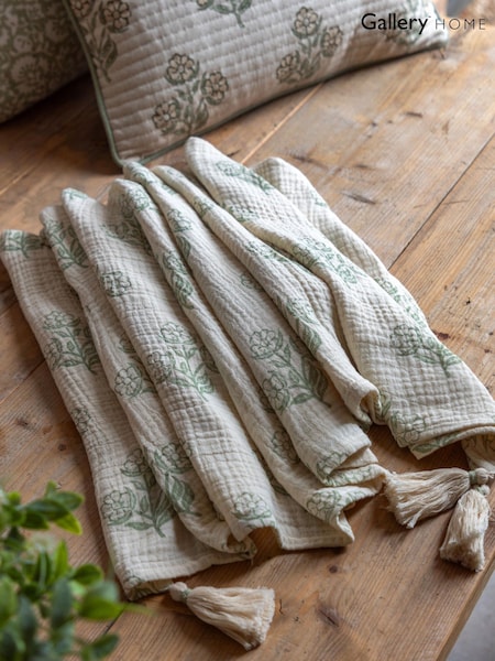 Gallery Direct Green Inez Gauze Floral Print Throw (W84299) | £34