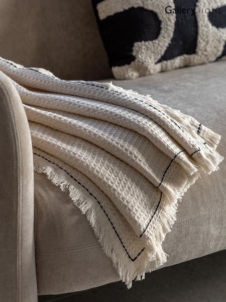 Gallery Direct Cream Mira Border Waffle Throw (W84319) | £36