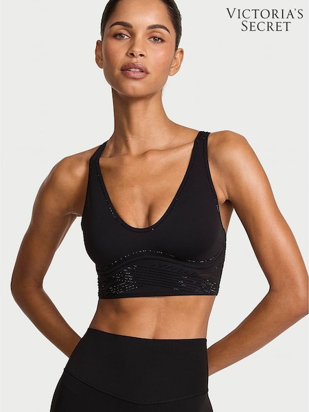 Victoria's Secret Black Elevate™ Diamanté Flex Contours Plunge Low Support Sports Bra (W84457) | £65