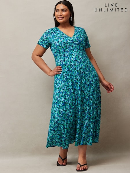 Live Unlimited Blue Ditsy Print Wrap Midi Dress (W84650) | £65