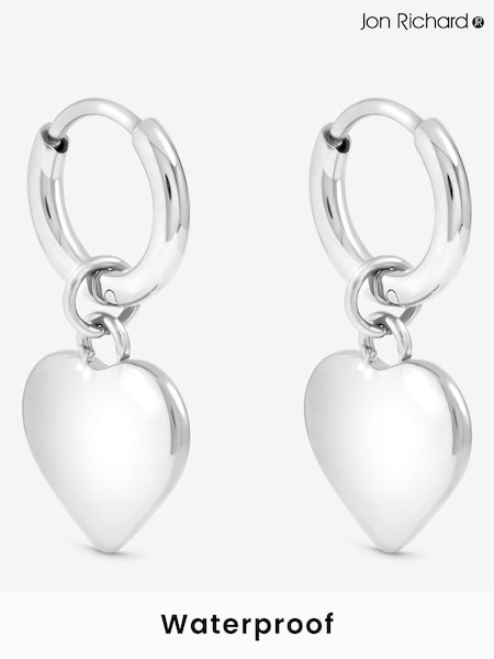 Jon Richard Silver Plated Waterproof Heart Charm Hoop Earrings (W84666) | £20
