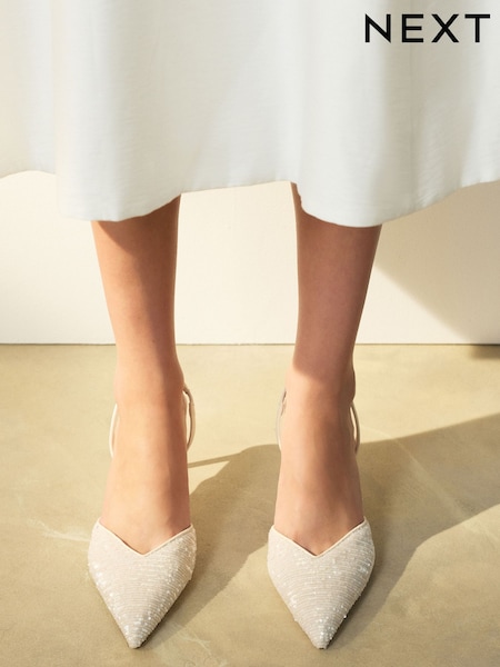 Ivory Forever Comfort® Point Toe Sequin Slingback Heels (W85046) | £39