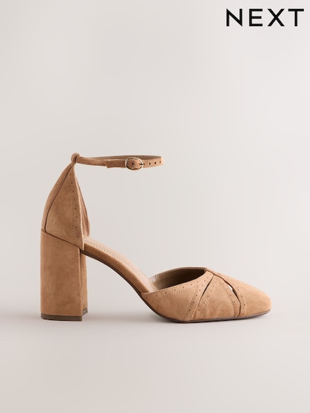 Camel Forever Comfort® Leather Block Heels With Ankle Strap (W85051) | £55