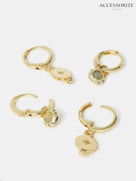 Accessorize Gold Tone 14ct Charm Huggie Hoop Earrings 2 Pack (W85237) | £22