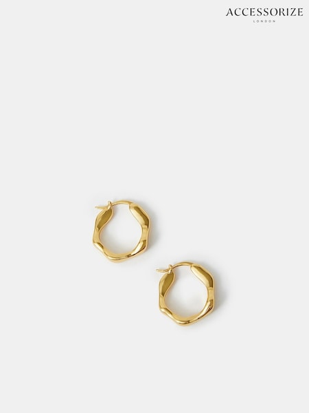 Accessorize Gold Tone 4ct Molten Hoop Earrings (W85241) | £18