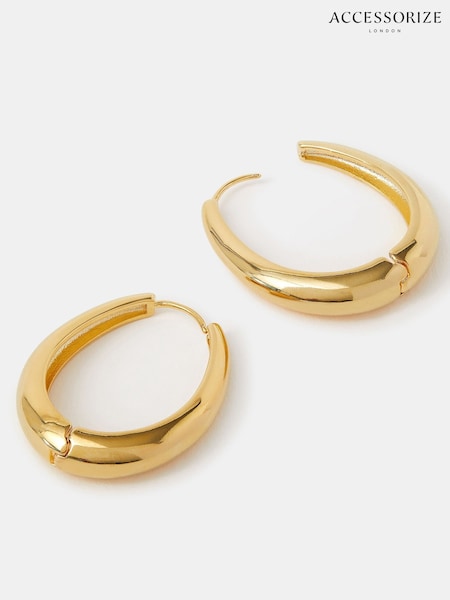 Accessorize Gold Tone Large 14ct Oval Hoop Earrings (W85243) | £20