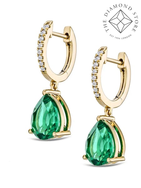 The Diamond Store Green Astra 4.60ct Pear Cut Drop Lab Emerald Earrings in 18K Gold Vermeil (W85266) | £199