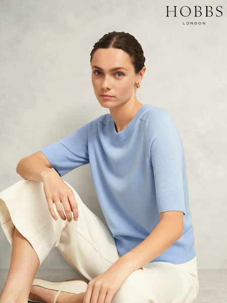 Hobbs Blue Leena Knitted Top (W85308) | £69