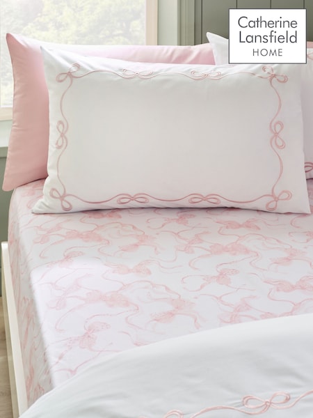 Catherine Lansfield White/Pink Bow Fitted Sheet (W85475) | £12 - £19