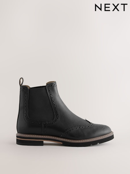Black Leather Forever Comfort® Brogue Detail Chelsea Boots (W85545) | £68