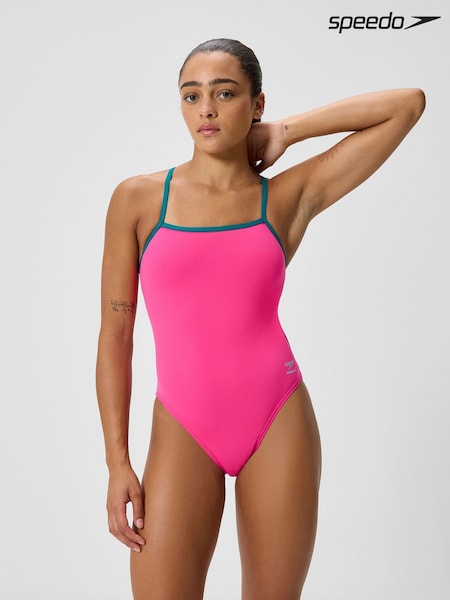 Speedo Black Placement Printed Powerback Swimsuit (W86305) | £50