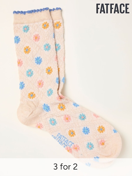 FatFace Oatmeal Textured Floral Socks (W86612) | £7.50