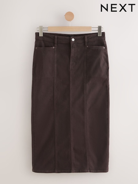 Chocolate Brown Denim Midi Pencil Skirt (W86947) | £42