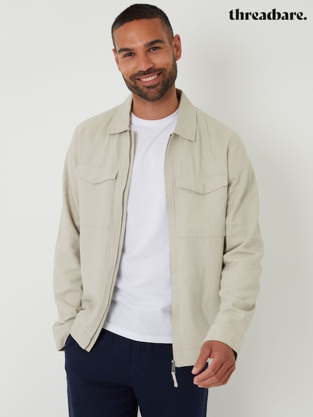 Threadbare Natural Lightweight Linen Blend Utility Jacket (W87017) | £45