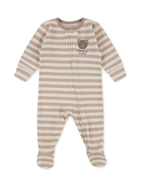 Huggies Stripe Zip Footed Brown Sleepsuit With Bear Detail (W87051) | £20