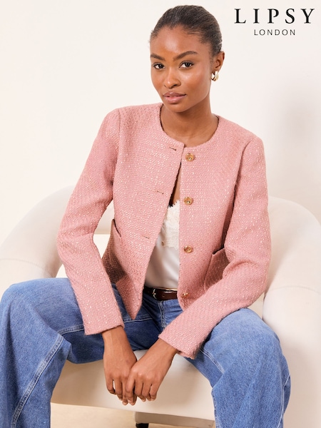 Lipsy Pink Collarless Boucle Jacket (W87058) | £72