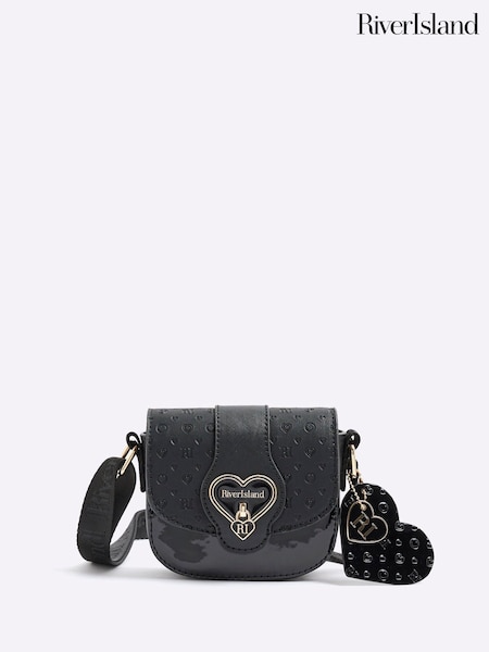 River Island Black Monogram Heartlock Kendal Bag (W87310) | £20