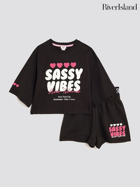 River Island Black Girls Sassy Shorts Set (W87353) | £20