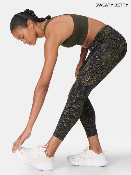 Sweaty Betty Green 7/8 Length Power Embossed Workout Leggings (W87377) | £88