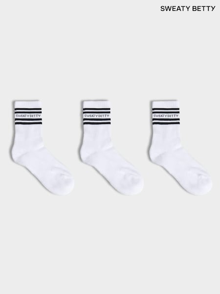 Sweaty Betty White Varsity Slogan Socks 3 Pack (W87431) | £28