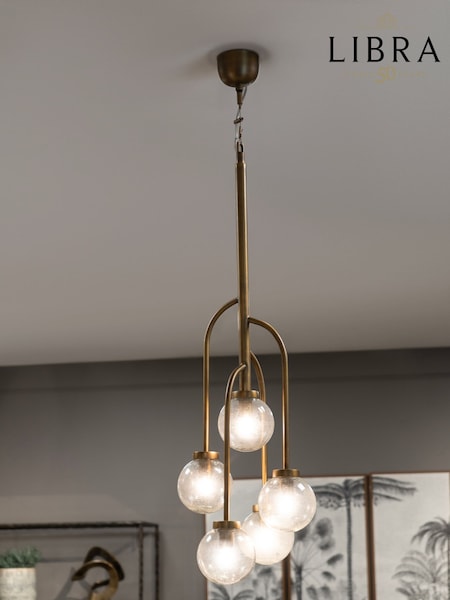 Libra Interiors Brass Wellesley Globe Five Lamp Ceiling Pendant (W87509) | £675