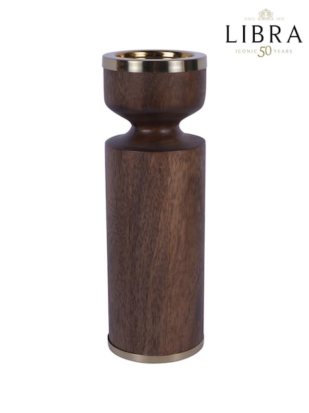 Libra Interiors Brown Amalfi Wooden Pillar Holder 31cm (W87512) | £100