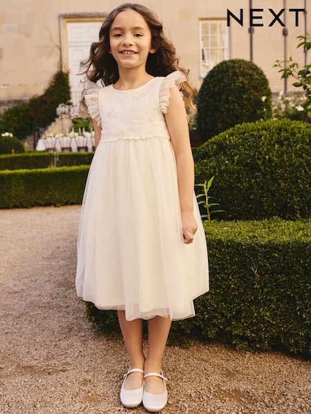 White Mesh Flower Girl Dress (3-16yrs) (W87673) | £25 - £31