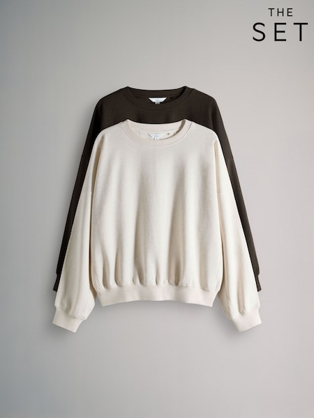 The Set 2 Pack Relaxed Crew Sweatshirt Chocolate Brown/Cream (W87772) | £28