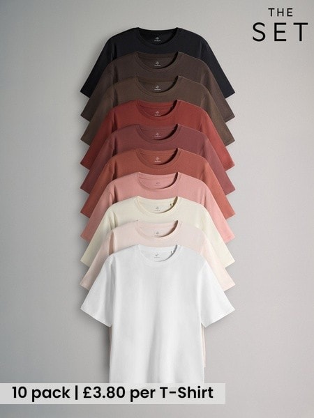 The Set Black/White/Red/Neutrals 10 Pack Short Sleeve Relaxed Fit Crew Neck T-Shirts (W87773) | £38