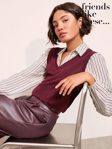 Friends Like These Red Stripe 2 in 1 Poplin Collar Jersey Vest (W87920) | £38