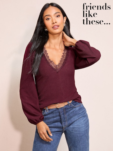 Friends Like These Black Lace Trim V-Neck Top (W87926) | £28