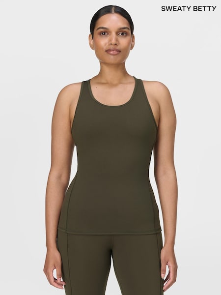 Sweaty Betty Green Power Medium Impact Gym Vest (W87957) | £50