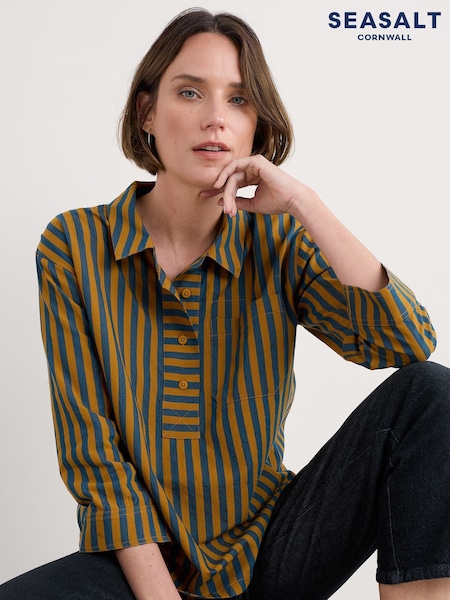Seasalt Cornwall Brown Oak Leaf Denim Shirt (W88009) | £60