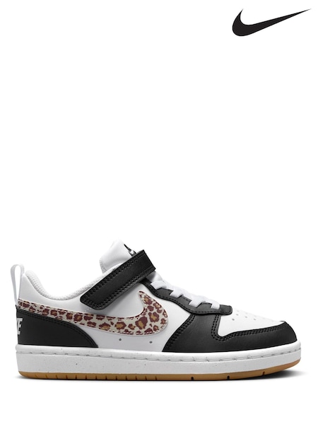 Nike Black/White Animal Junior Court Borough Low Trainers (W88057) | £38
