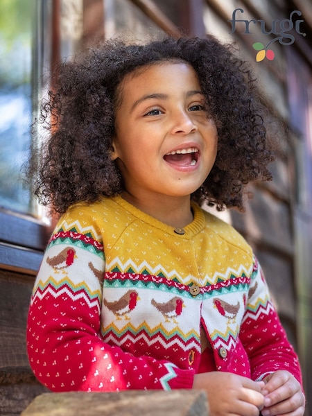 Frugi Red Christmas Carol Cardigan (W88098) | £36 - £40