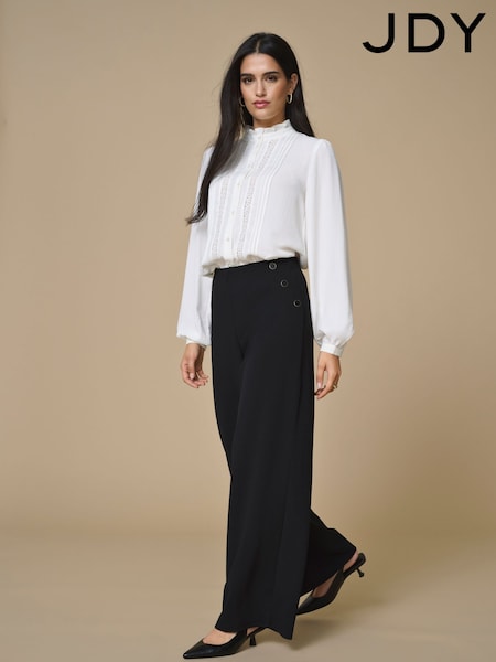JDY Black Button Detail Wide Leg Trousers (W88124) | £30