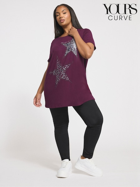 Yours Curve Purple Placement T-Shirt (W88301) | £24