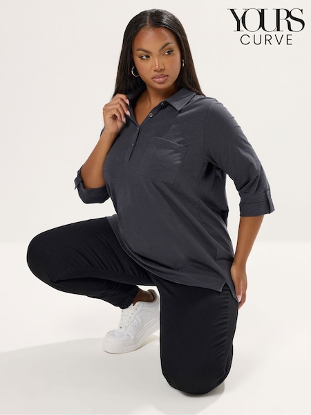 Yours Curve Grey Placket Jersey Shirt (W88303) | £24