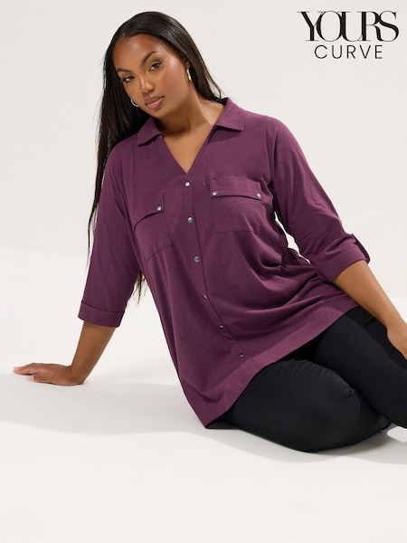 Yours Curve Red Full Placket Jersey Shirt (W88313) | £24