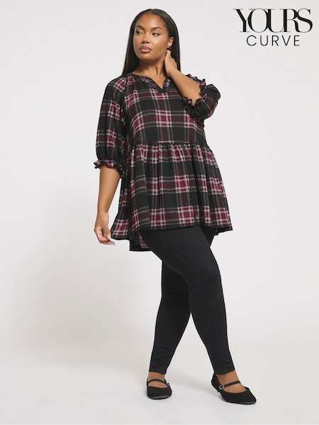 Yours Curve Black Tiered Notch Texture Top (W88322) | £31