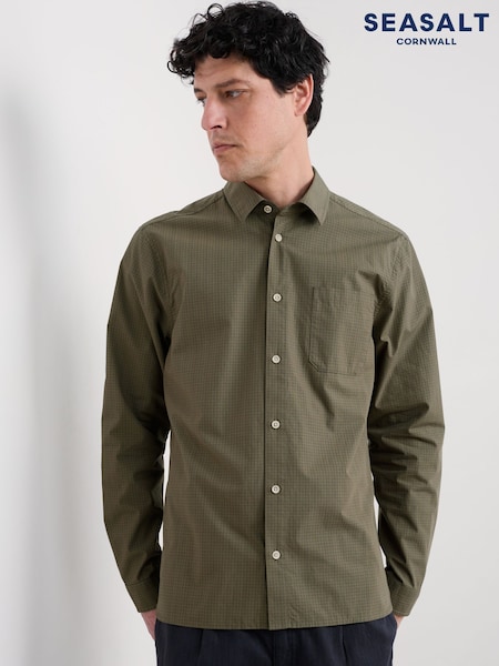 Seasalt Cornwall Green Mens Turnstone Cotton Striped Shirt (W88360) | £66