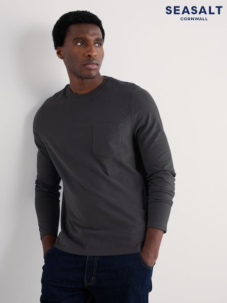 Seasalt Cornwall Black Mens Merthen Long Sleeve Top in GOTS Certified Cotton (W88368) | £36