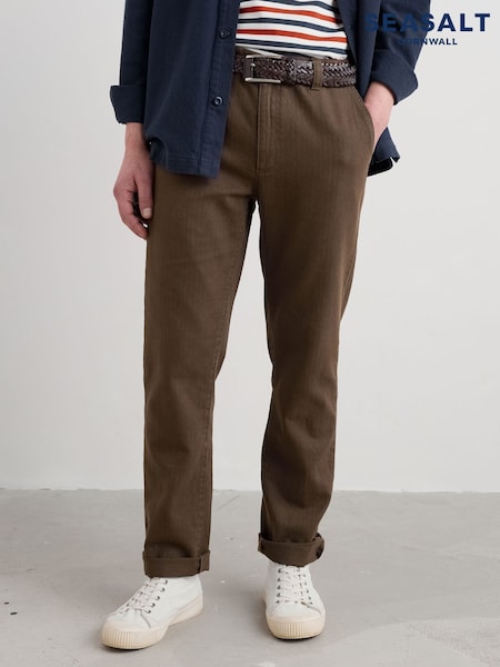 Seasalt Cornwall Brown Mens Slim Tollgate Leg Trousers (W88378) | £80