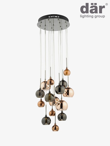 Dar Lighting Polished Black Chrome Copper Glass Aurelia 15lt Cluster Pendant (W88400) | £485