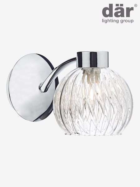 Dar Lighting Polished Chrome Ribbed Glass Yasmin Wall Light (W88407) | £50