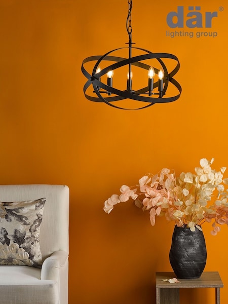Dar Lighting Matt Black Nitya 5lt Pendant Light (W88418) | £375
