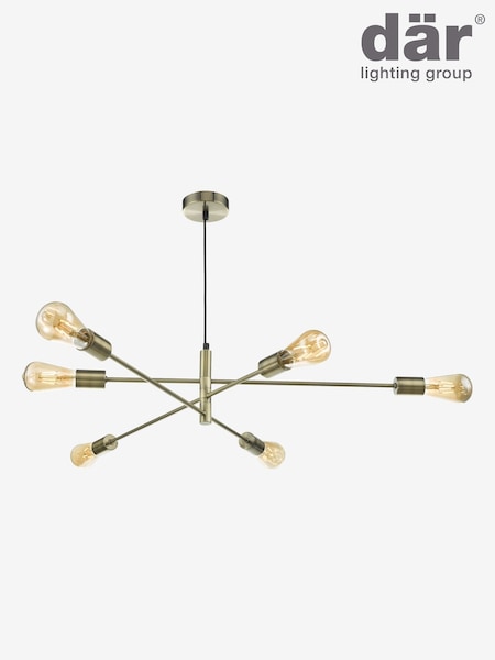 Dar Lighting Antique Brass Alana 6lt Pendant Ceiling Light (W88421) | £120