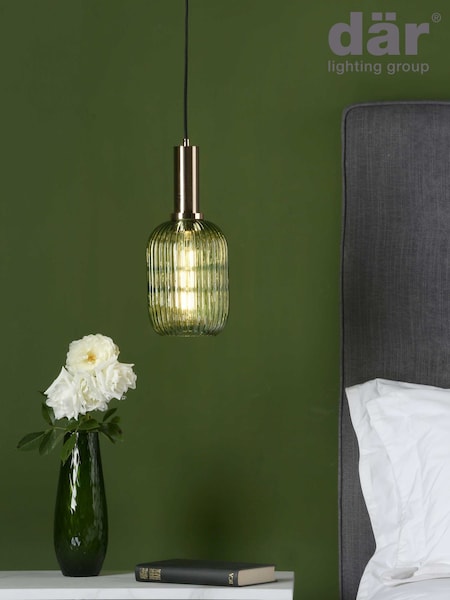 Dar Lighting Green Ribbed Glass Easy Fit Sawyer Pendant Light (W88428) | £45