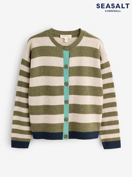 Seasalt Cornwall Green Pinwell Striped Cardigan With Lambswool (W88450) | £76